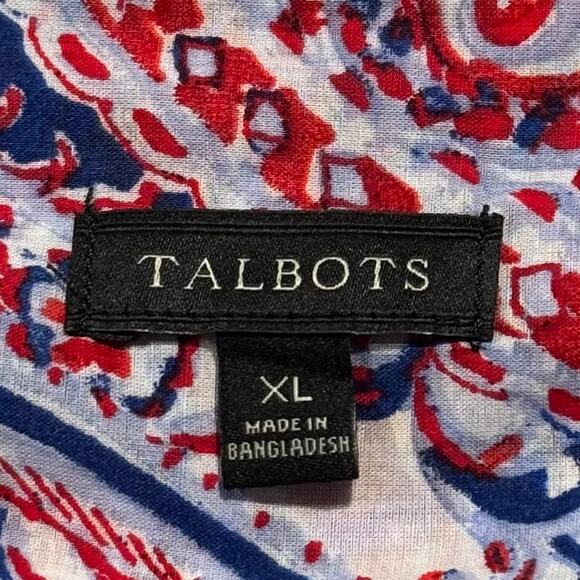 Talbots Top Floral Paisley Cottage Boho Romantic Preppy Button Up Red Blue XL - Picture 3 of 6
